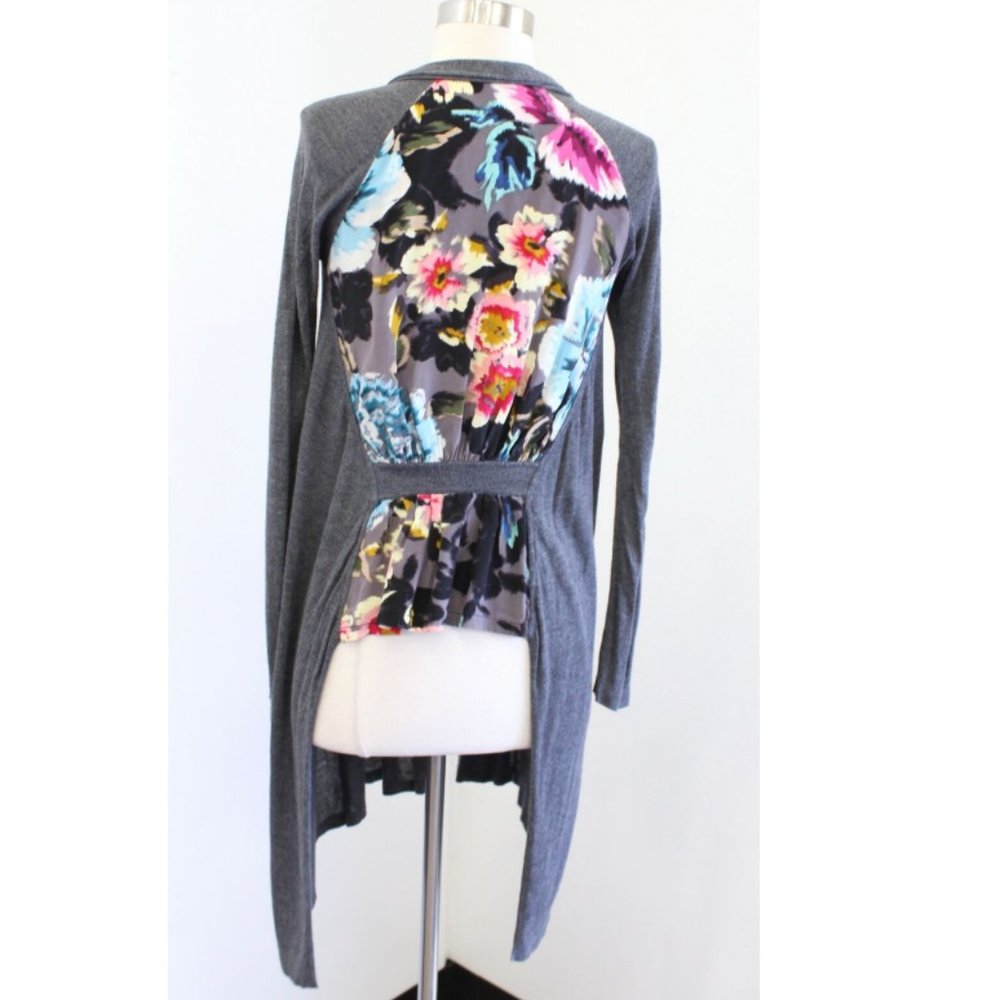 Ted Baker Lomin Gray Multi Color Floral Hi Low Draped Cardigan Sweater size 4
